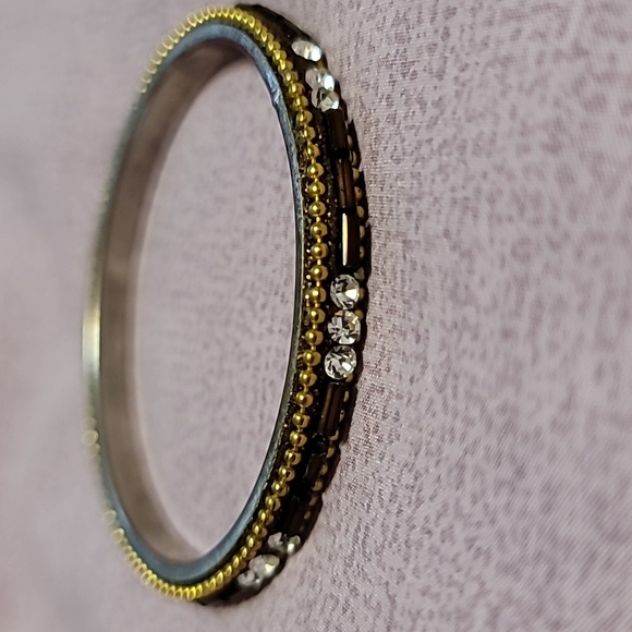 Brown and Rhinestone Detail Golden Braided Bracelet - Picture 1 of 3